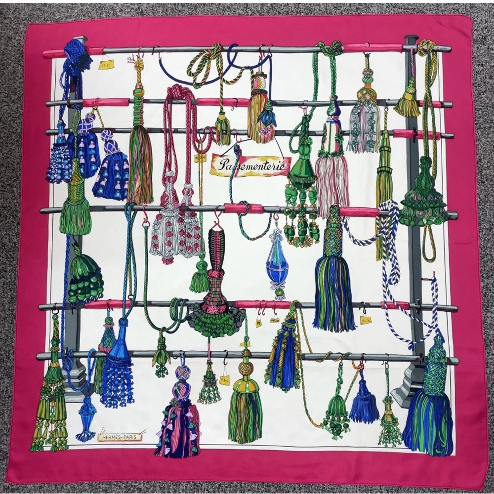 Auth Hermes Carré 90 Pasementerie Purple x Multicolor Silk Scarf W/Box - Picture 7 of 17